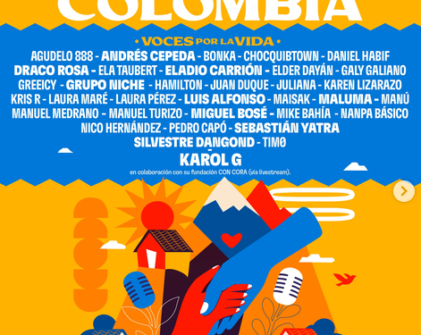 Karol G, Sebastián Yatra y Miguel Bosé convierten la música en ayuda para Colombia